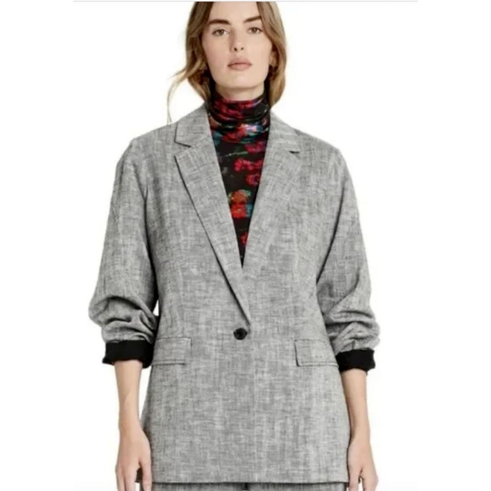 RACHEL COMEY Target Grey Herringbone Cotton Linen Oversize Blazer Jacket xs